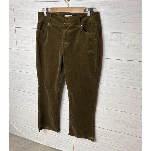Cabi Pants Womens Size 12 Brownish Green Hi Low Crop Corduroy Cotton Blend - Picture 5 of 16